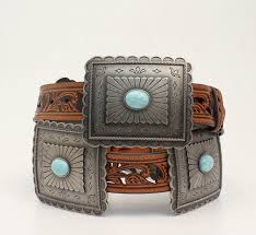 Ariat Women's Tan Belt with Rectangle Conchos with Turquoise Stones