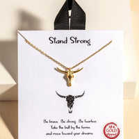 Women's Stand Strong Steer Head Gold Necklace