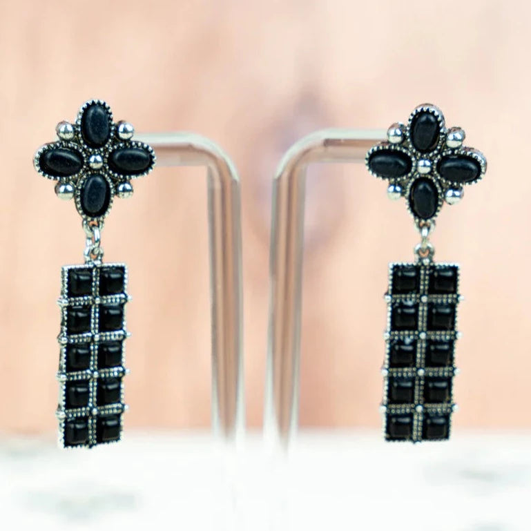 Black Flower Dangle Earrings