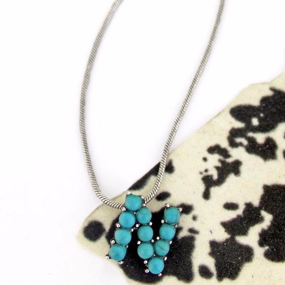 Turquoise Beaded "N" Pendant Necklace
