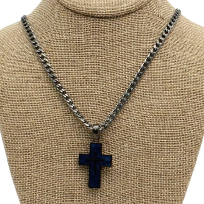 Twister Men's Gunmetal Blue Cross Necklace