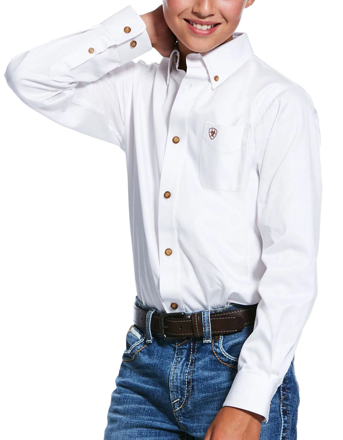 Ariat Boy's Solid Classic Fit Button Down Shirt in White