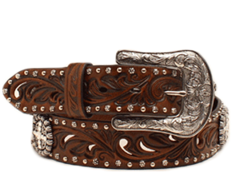 Ariat Womens Brown Belt with Crystal Conchos and Studs