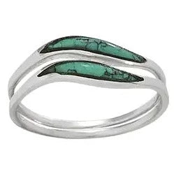 Sterling Silver Double Wave Turquoise Stacking Rings