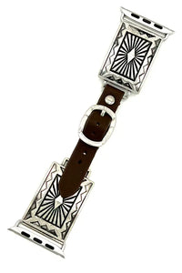 Rectangle Silver Concho Adjustable Watch Band-Brown