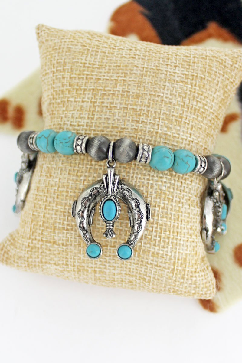 Naja Silver Pearl and Turquoise Beaded Charm Bracelet