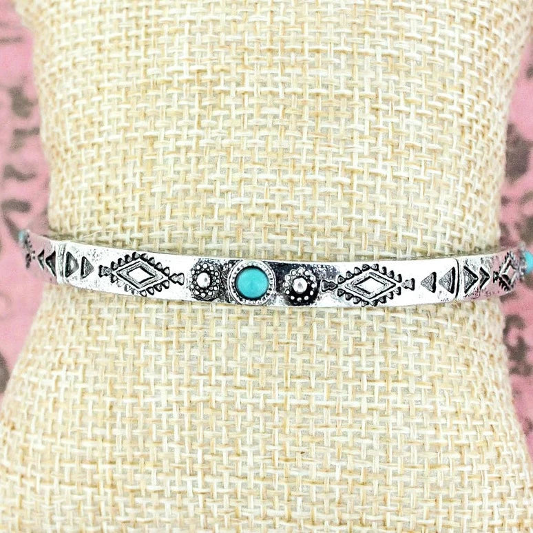 Silver and Turquoise Stretch Bracelet
