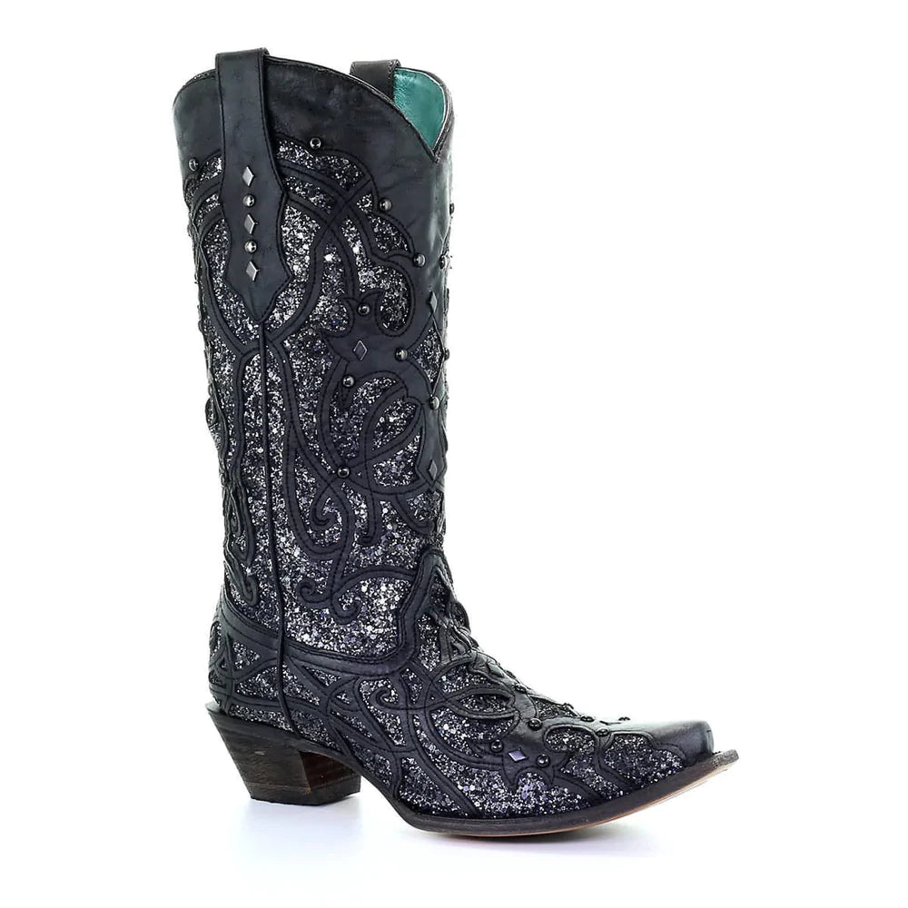 Corral Women's Black Glitter Inlay Snip Toe Western Boot