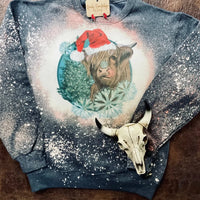 Women's Christmas Highland Cow Distressed Sweatshirt