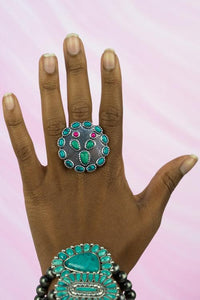 Dos Palos Cactus Silvertone Ring (2 Colors Available)