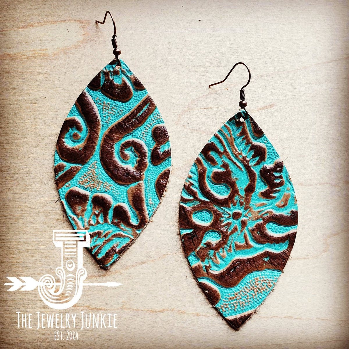 Leather Oval Earrings Cowboy Turquoise