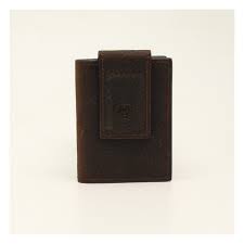 Ariat Brown Rowdy Leather Bifold Wallet with Magnetic Money Clip
