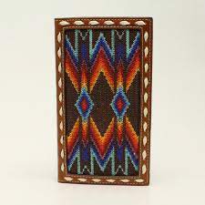 Nocona Mens Western Leather Aztec Fabric Inlay Wallet