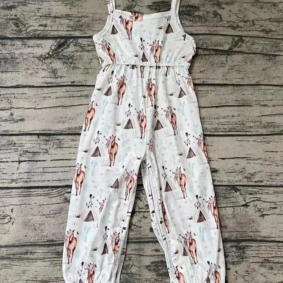 Girl's Allover Western Print Jumpsuit