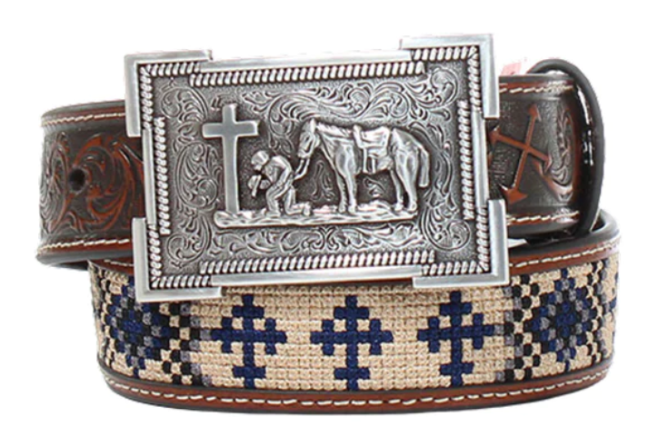 3D Belt Company Boys Aztec Embroidery with Square Buckle