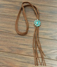 Natural Turquoise Pendant Long Suede Necklace