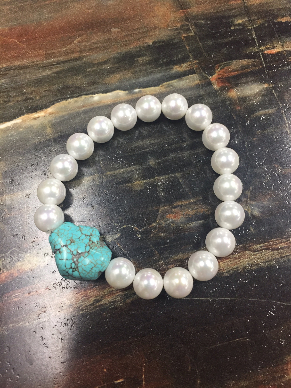Pearl and Turquoise Nugget Stretch Bracelet