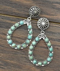 3.2" Long, Natural Turquoise Post Earrings