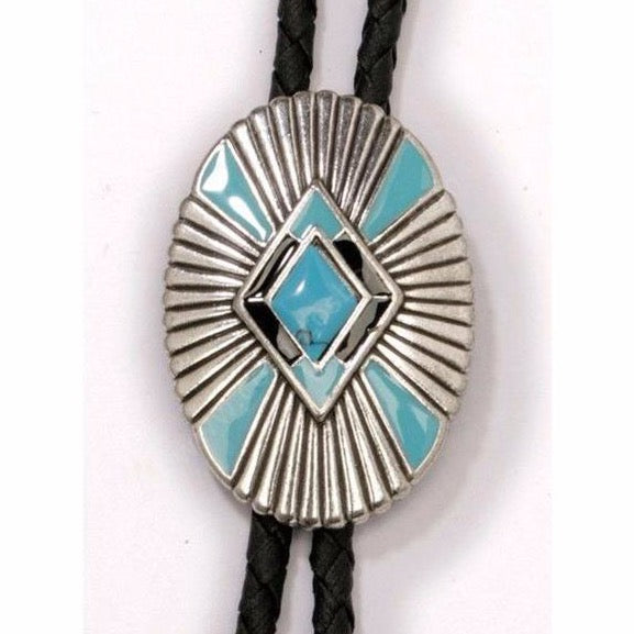 Silver & Turquoise Oval Southwestern Bolo Tie