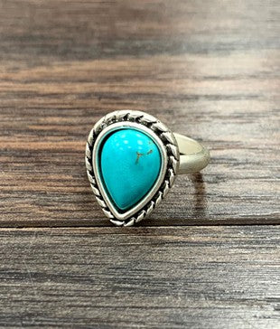 0.7" Long, Natural Turquoise Adjustable Ring