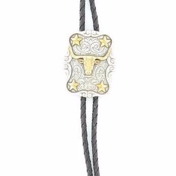 Silver & Gold Rectangular Longhorn Bolo Tie