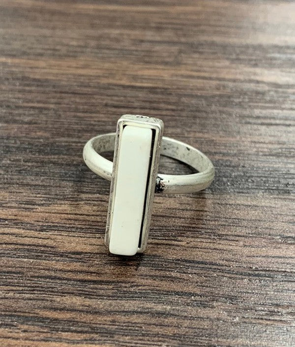 Small Bar Natural White Turquoise Ring