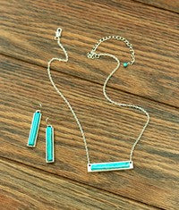 Natural Turquoise Bar Pendant & Earrings