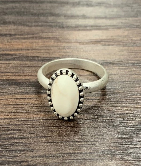 Small Natural White Turquoise Oval Ring