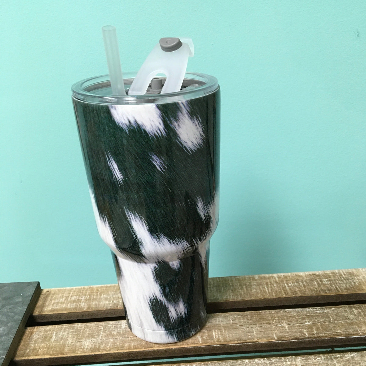 Black and White Cowhide 30 oz Stainless Steel Tumbler