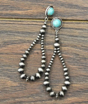 Graduated Navajo Pearl Drop with Natural Turquoise Post Earrings