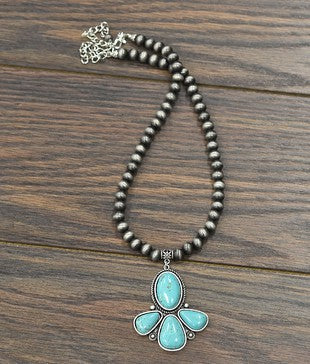 8mm Navajo Pearl Necklace, Natural Turquoise Pendant