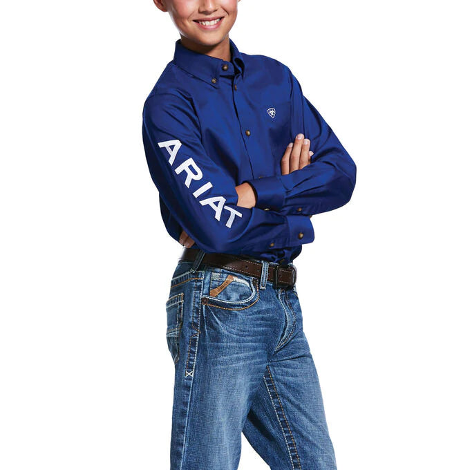 Ariat Boy's Team Logo Twill Button Down Shirt-Ultramarine Blue