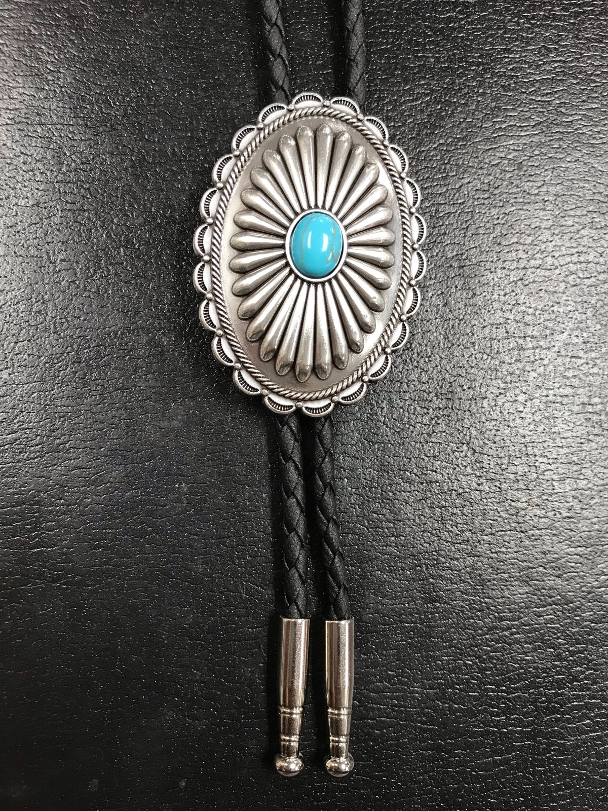 Silver Concho with Turquoise Stone Bolo Tie