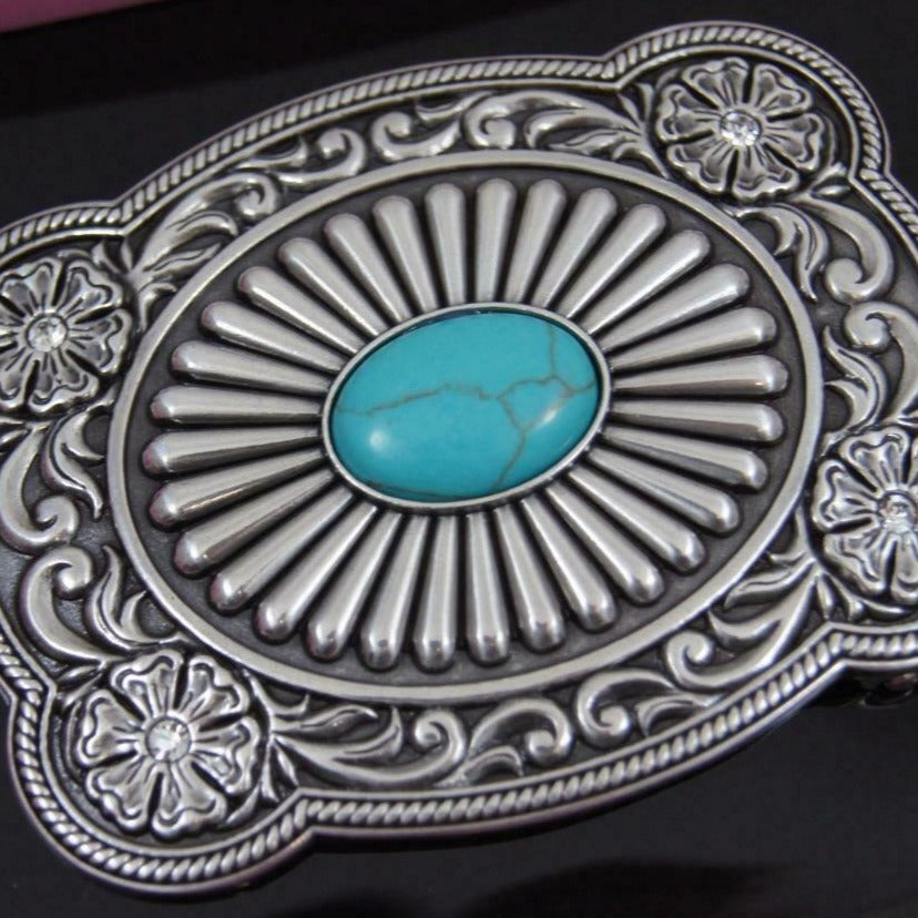 Blazin Roxx Silver Plated Turquoise Stone Belt Buckle