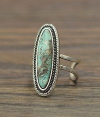 1.2" Long, Natural Turquoise Adjustable Ring