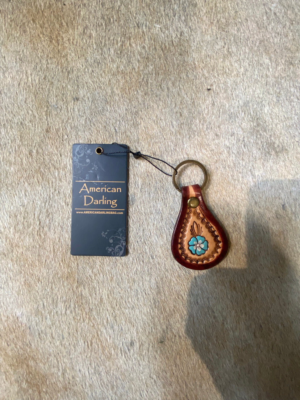 American Darling Hand Carved Leather Keychain