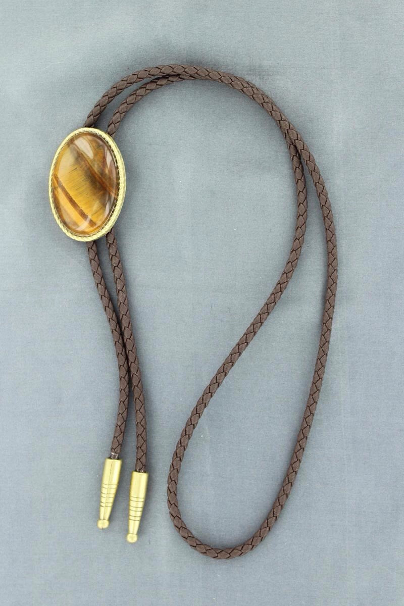 Rope Edge Tiger Eye Oval Bolo Tie