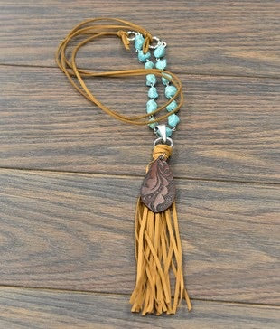 Tooled Leather and Turquoise Necklace
