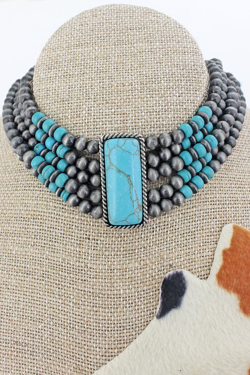 Wind River Oval Turquoise and Navajo Pearl Choker