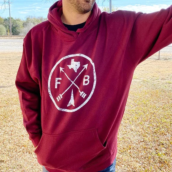 Fast Back Men's Criss Cross Logo Hooded Sweatshirt in Maroon