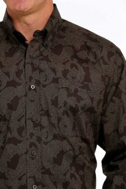 Cinch Men's Olive and Brown Paisley Long Sleeve Western Shirt