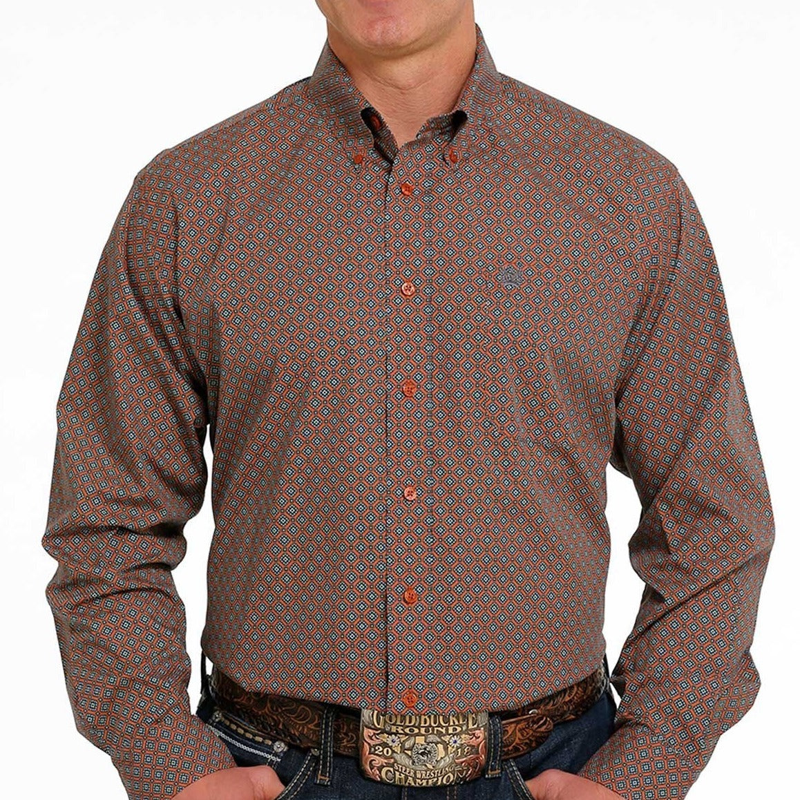 Cinch Men's Rust Medallion Print Long Sleeve Western Shirt