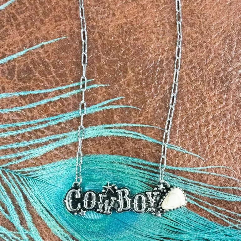 Silver and White Stone 'Cowboy' Necklace