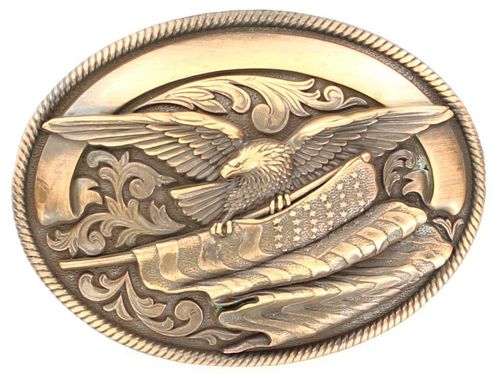 Nocona Bronze Oval American Eagle & Flag Belt Buckle