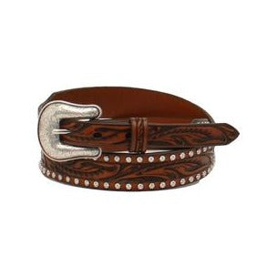 Nocona Women's Floral Embossed Tapered Leather Belt with Studs