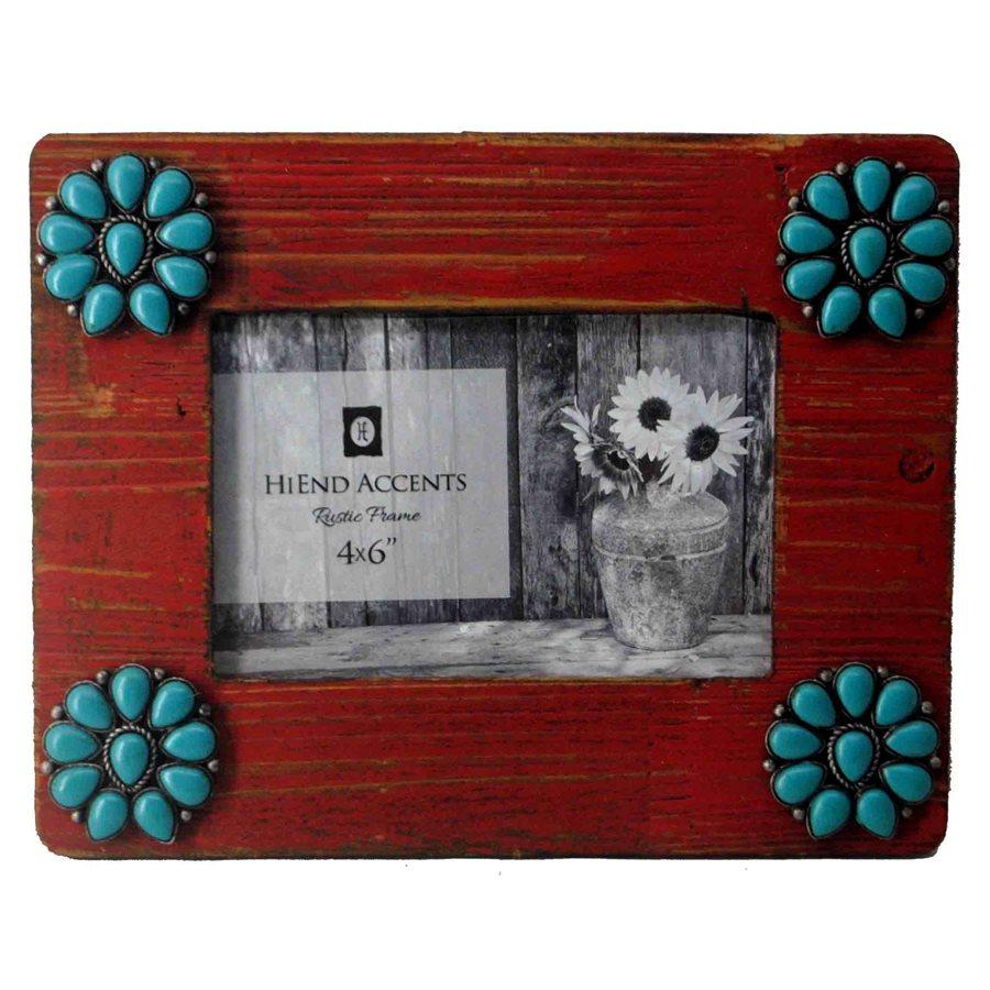 Red Barnwood w/ Turquoise Squash Blossom Picture Frame