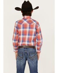 Wrangler Retro Boy's Red/White/Blue Plaid  Long Sleeve Western Snap Shirt