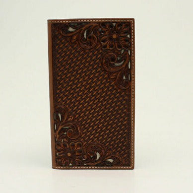 Nocona Basketweave and Floral Tooled Rodeo Wallet