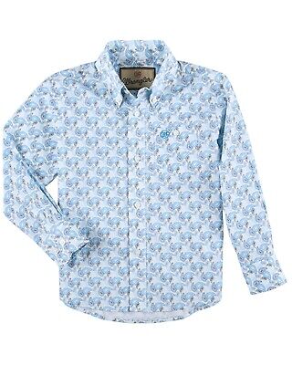 Wrangler Boy's Blue Paisley Button Down Shirt