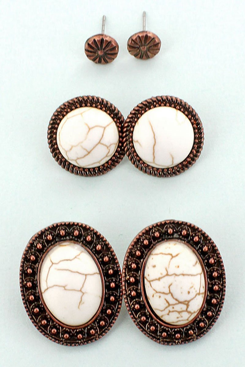 Tipi Lubbock White Beaded Coppertone Earring Set